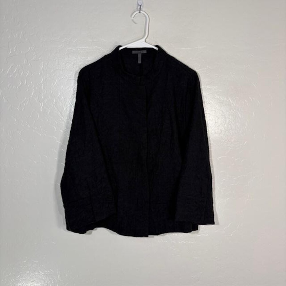 OSKA Jacket Womens Size 2 Black Virgin Wool Textured Short Boxy Button Front